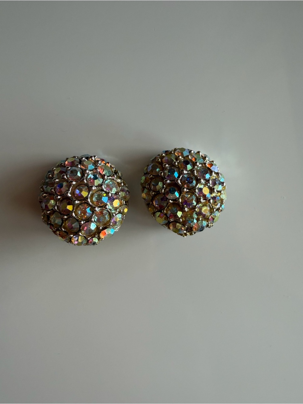 Vintage Aurora borealis Dome Clip-On Earrings - Iridescent